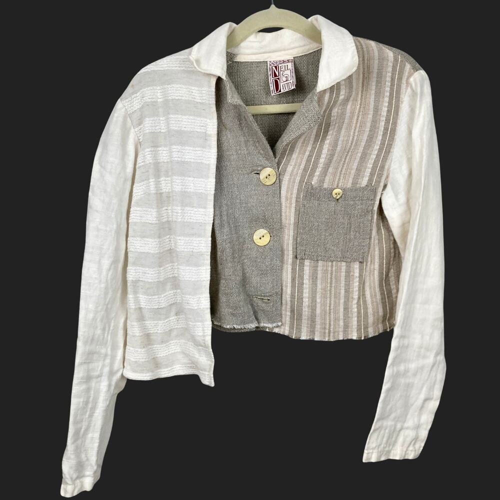 VTG Neil David Patchwork Crop Jacket Size S Asymmetric Lagenlook Eclectic